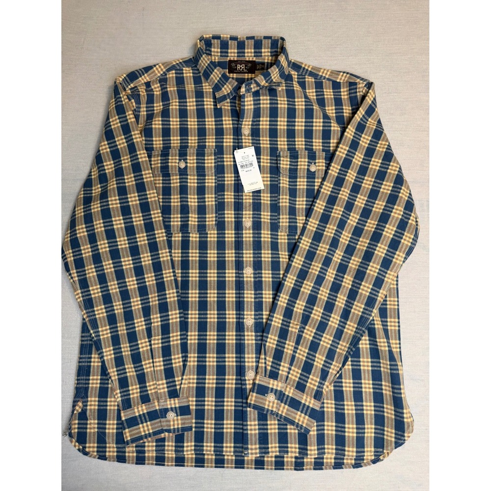 RRL Ralph Lauren Matlock Plaid Cotton Canvas Workshirt Blue Yellow XL NWT